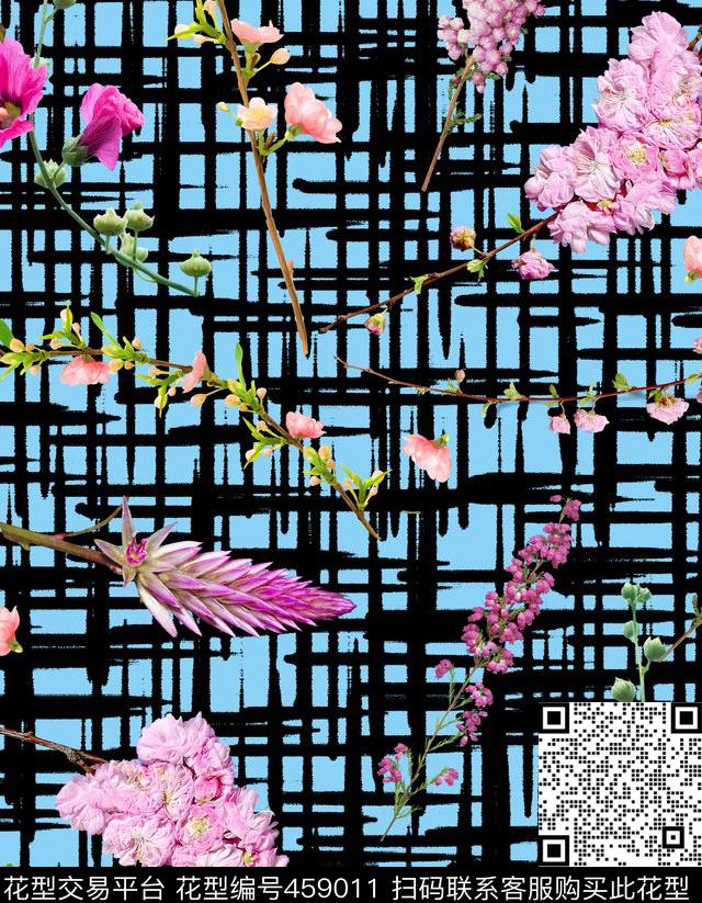 简单清新折枝花数码印花华亿平台下载（图片编号: 459011） - 瓦栏（Walan）