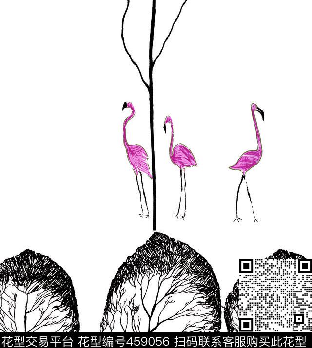 花卉动物定位花数码印花华亿平台下载（图片编号: 459056） - 瓦栏（Walan）