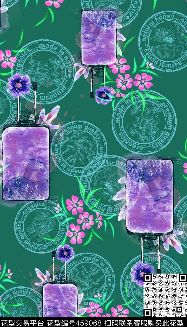 清新邮戳拉杆箱数码印花华亿平台下载（图片编号: 459068） - 瓦栏（Walan）