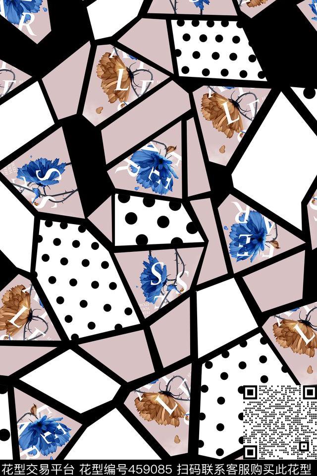 几何拼接艺术花朵圆点传统印花华亿平台下载（图片编号: 459085） - 瓦栏（Walan）