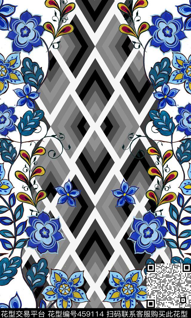 大牌定位对称华亿平台风格化数码印花华亿平台下载（图片编号: 459114） - 瓦栏（Walan）