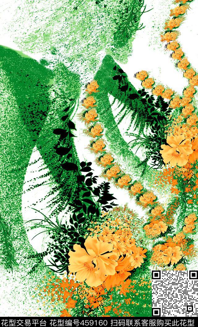 定位花大花抽象数码印花华亿平台下载（图片编号: 459160） - 瓦栏（Walan）