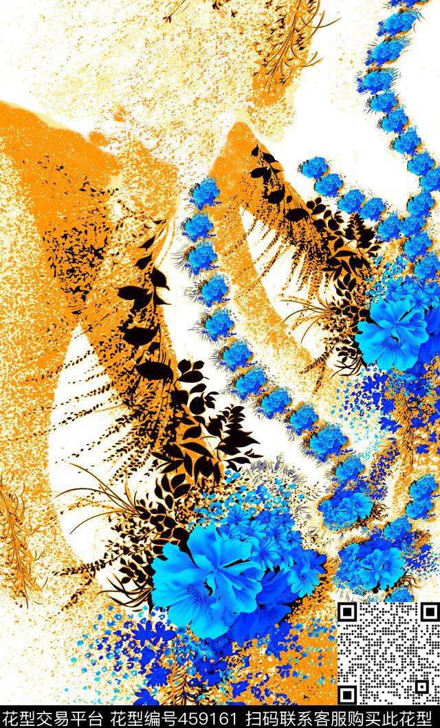 定位花大花抽象数码印花华亿平台下载（图片编号: 459161） - 瓦栏（Walan）
