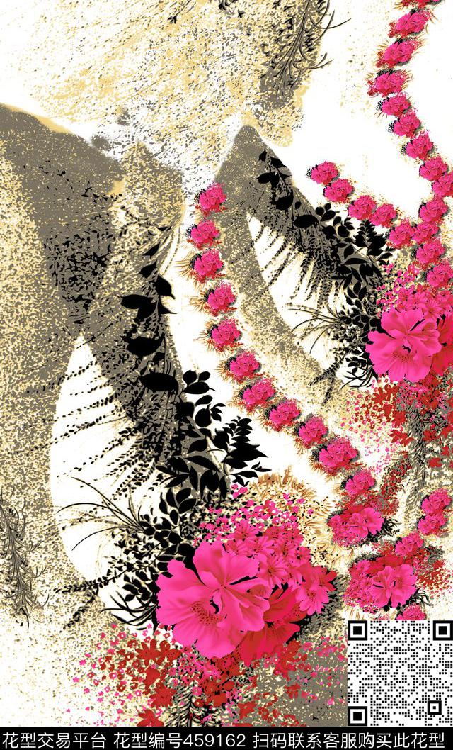 定位花大花抽象数码印花华亿平台下载（图片编号: 459162） - 瓦栏（Walan）