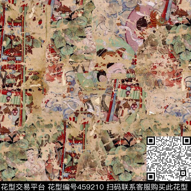 中国风复古壁画数码印花华亿平台下载（图片编号: 459210） - 瓦栏（Walan）