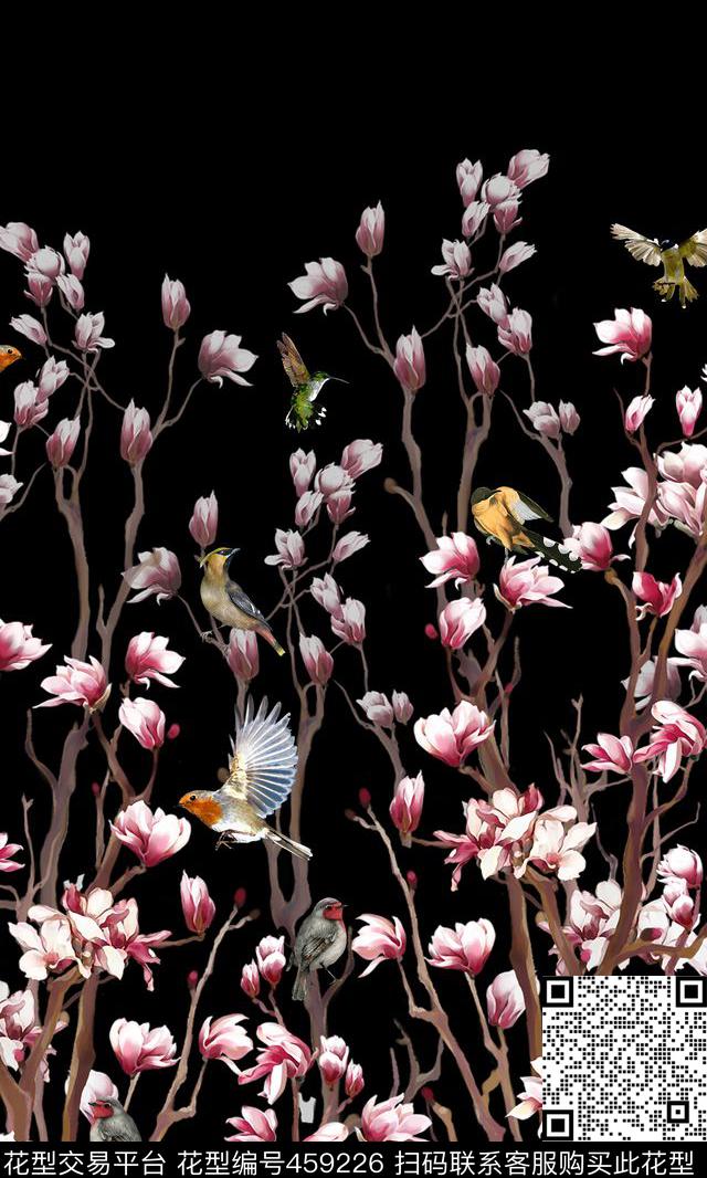 定位紫红花动物花卉数码印花华亿平台下载（图片编号: 459226） - 瓦栏（Walan）