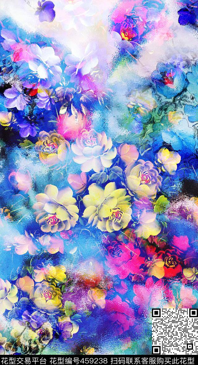 热带花卉蓝紫数码印花华亿平台下载（图片编号: 459238） - 瓦栏（Walan）