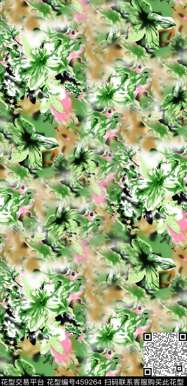 抽象写意花卉数码印花华亿平台下载（图片编号: 459264） - 瓦栏（Walan）