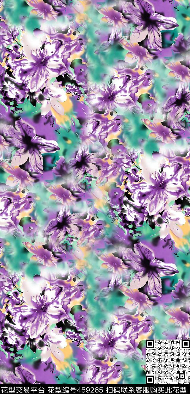 抽象写意花卉数码印花华亿平台下载（图片编号: 459265） - 瓦栏（Walan）
