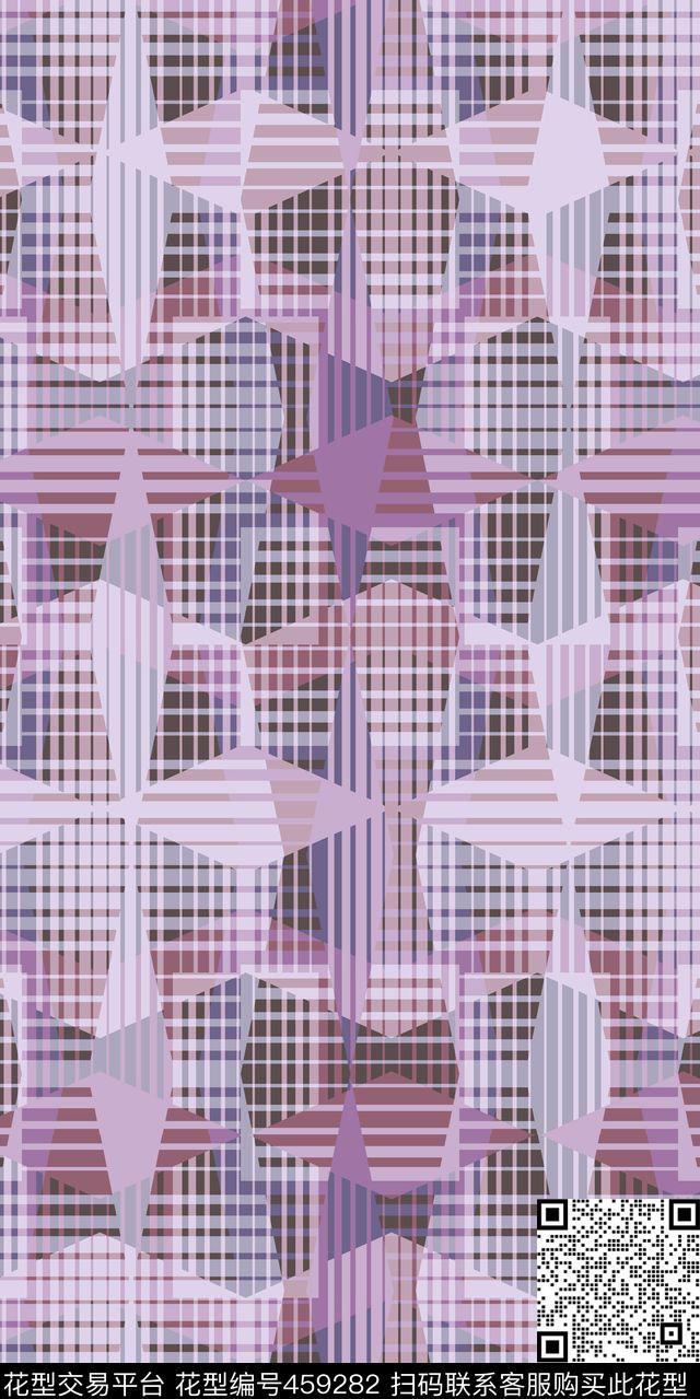 几何格子浅色数码印花华亿平台下载（图片编号: 459282） - 瓦栏（Walan）