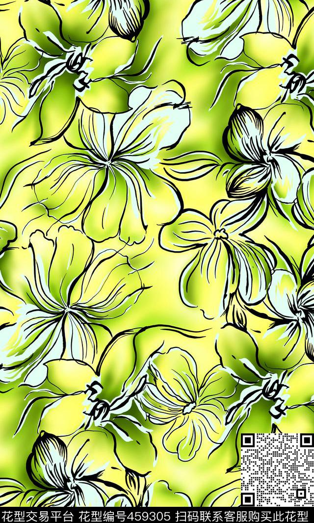 朦胧底纹素描花夏季清新传统印花华亿平台下载（图片编号: 459305） - 瓦栏（Walan）