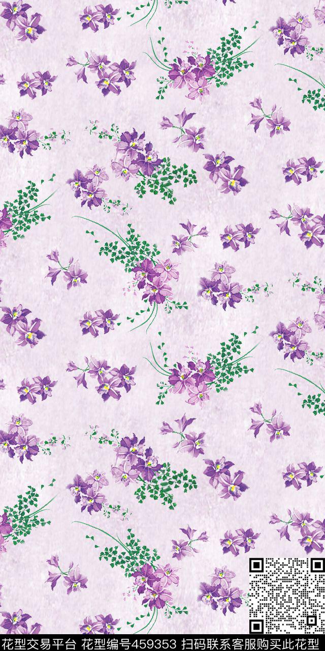 花卉浅紫清新传统印花华亿平台下载（图片编号: 459353） - 瓦栏（Walan）