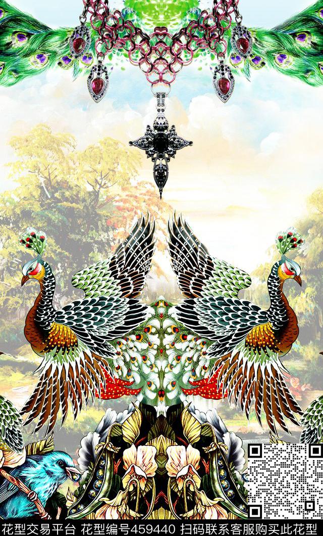 花卉孔雀时尚数码印花华亿平台下载（图片编号: 459440） - 瓦栏（Walan）