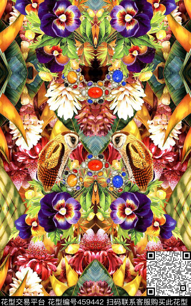 时尚花卉珠宝数码印花华亿平台下载（图片编号: 459442） - 瓦栏（Walan）