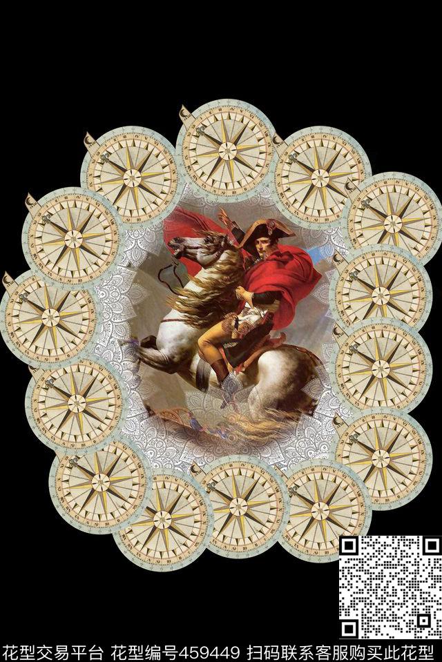 欧式花纹油画人物骑士数码印花华亿平台下载（图片编号: 459449） - 瓦栏（Walan）