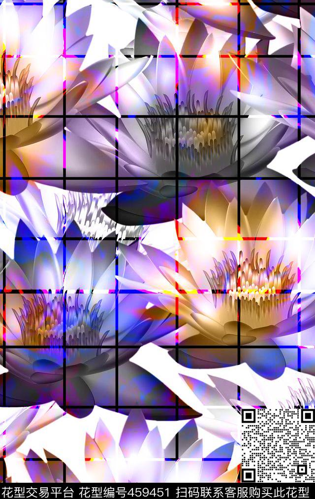 时尚风睡莲四方连续数码印花华亿平台下载（图片编号: 459451） - 瓦栏（Walan）