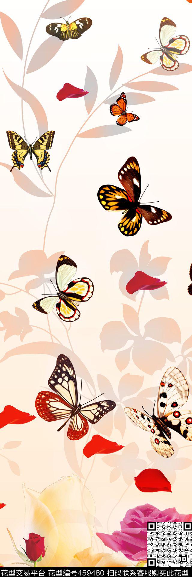 定位蝴蝶花卉数码印花华亿平台下载（图片编号: 459480） - 瓦栏（Walan）
