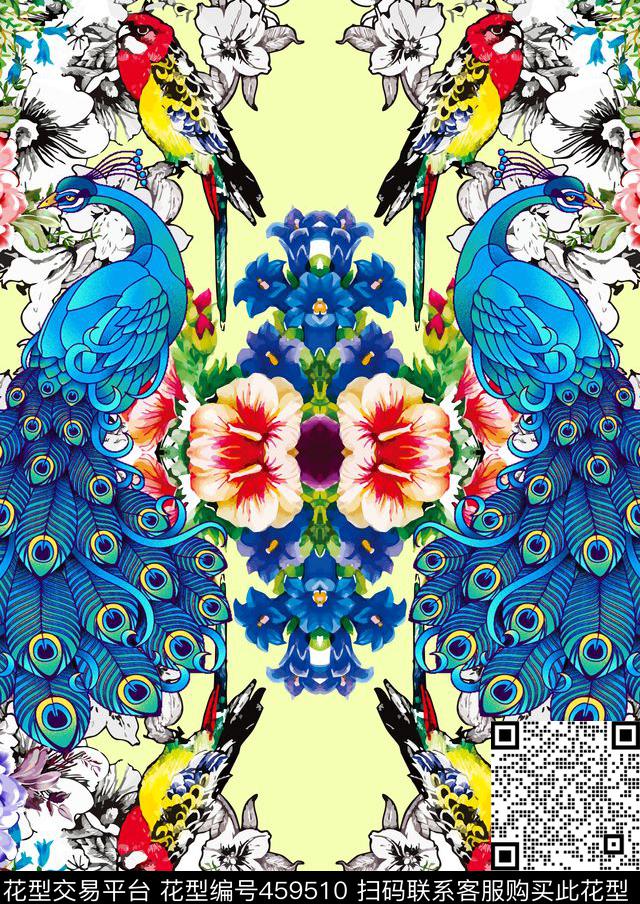 中国风花鸟世界数码印花华亿平台下载（图片编号: 459510） - 瓦栏（Walan）