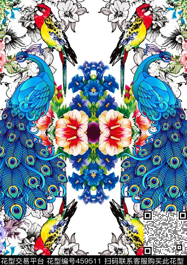 中国风花鸟世界数码印花华亿平台下载（图片编号: 459511） - 瓦栏（Walan）