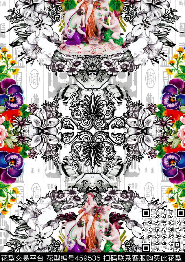 中式花卉欧式数码印花华亿平台下载（图片编号: 459535） - 瓦栏（Walan）