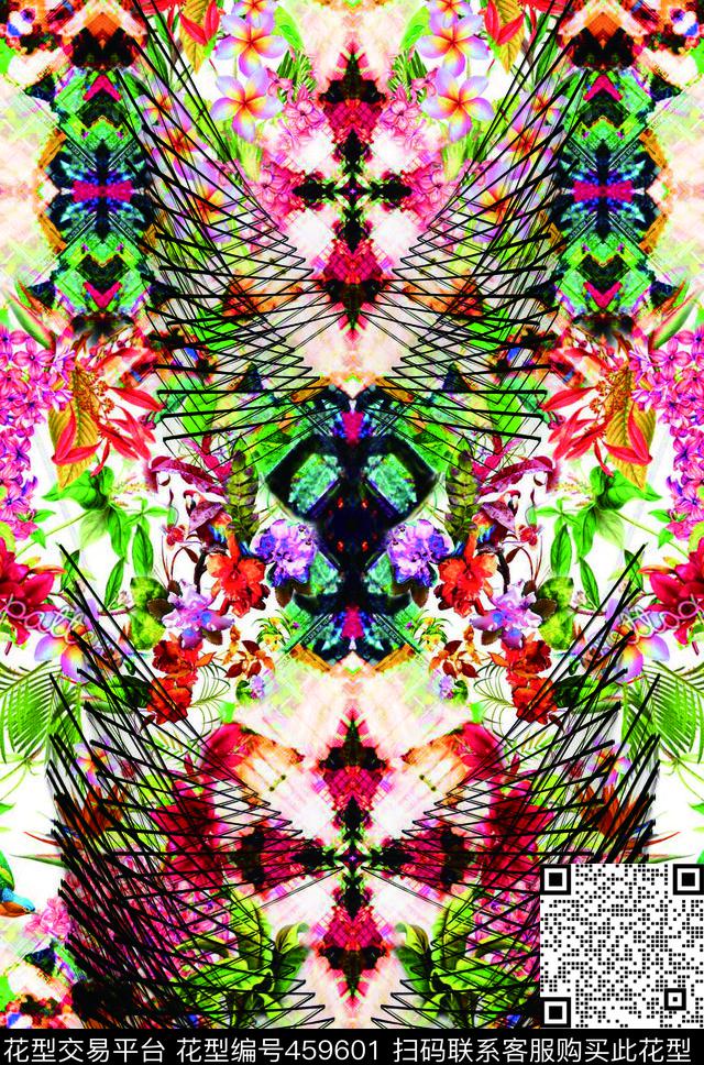 写实花朵手绘花朵几何定位女装裙子印花数码印花华亿平台下载（图片编号: 459601） - 瓦栏（Walan）