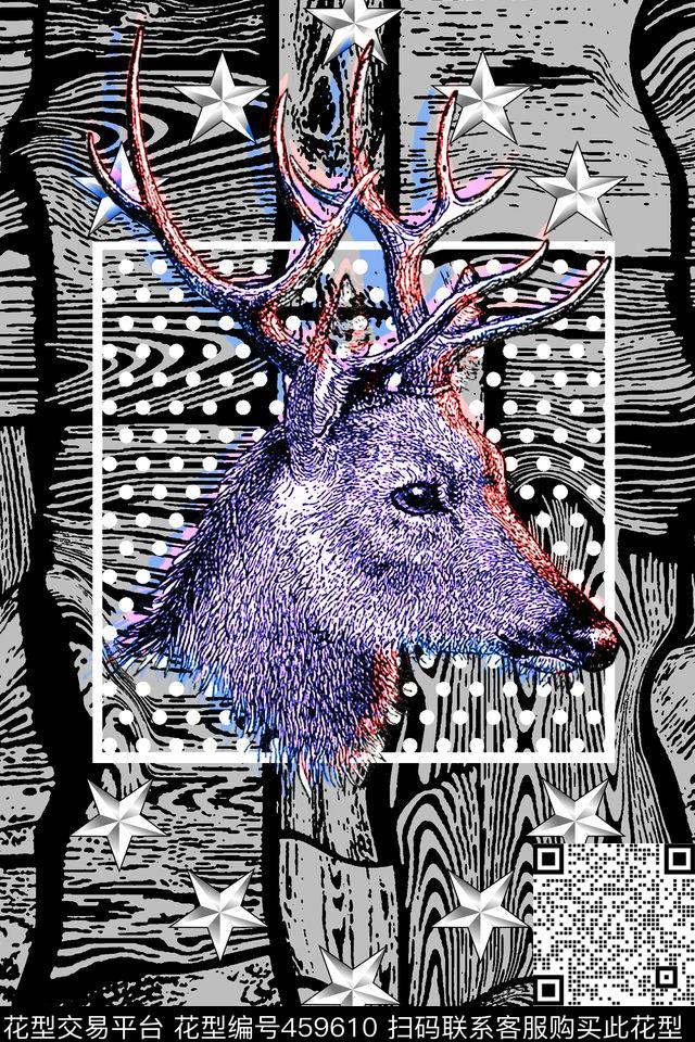 复古鹿角木板数码印花华亿平台下载（图片编号: 459610） - 瓦栏（Walan）