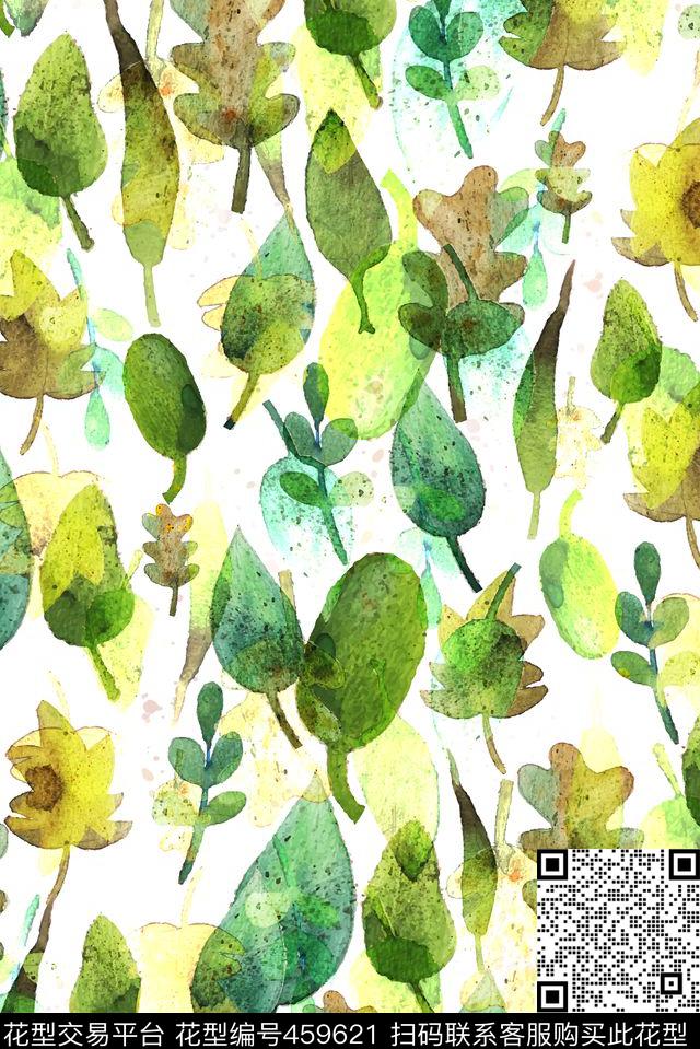 水彩多彩树叶传统印花华亿平台下载（图片编号: 459621） - 瓦栏（Walan）