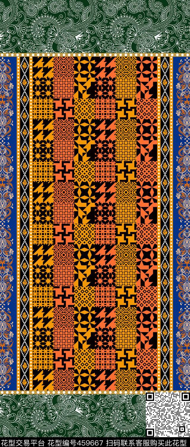 传统印花民族纹样双边定位印花传统印花华亿平台下载（图片编号: 459667） - 瓦栏（Walan）