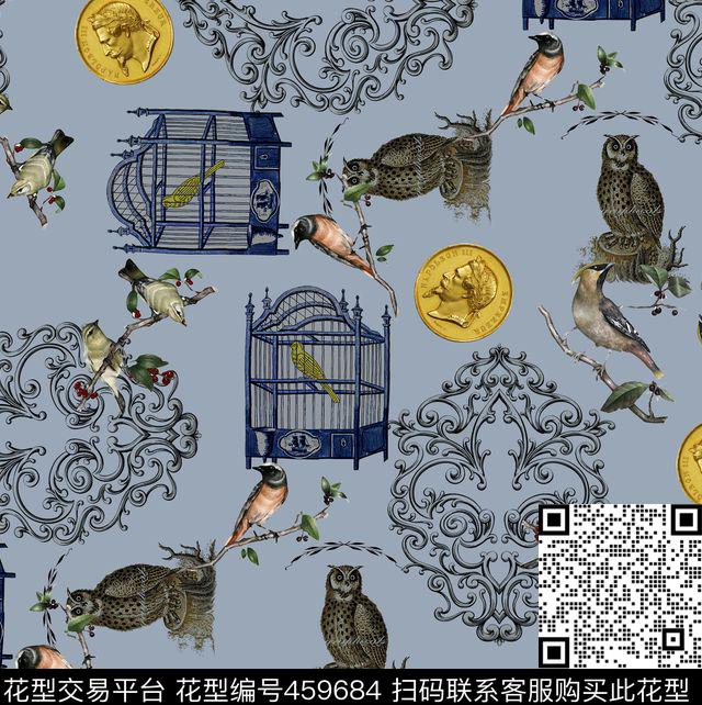 时尚秋冬复古花动物数码印花华亿平台下载（图片编号: 459684） - 瓦栏（Walan）