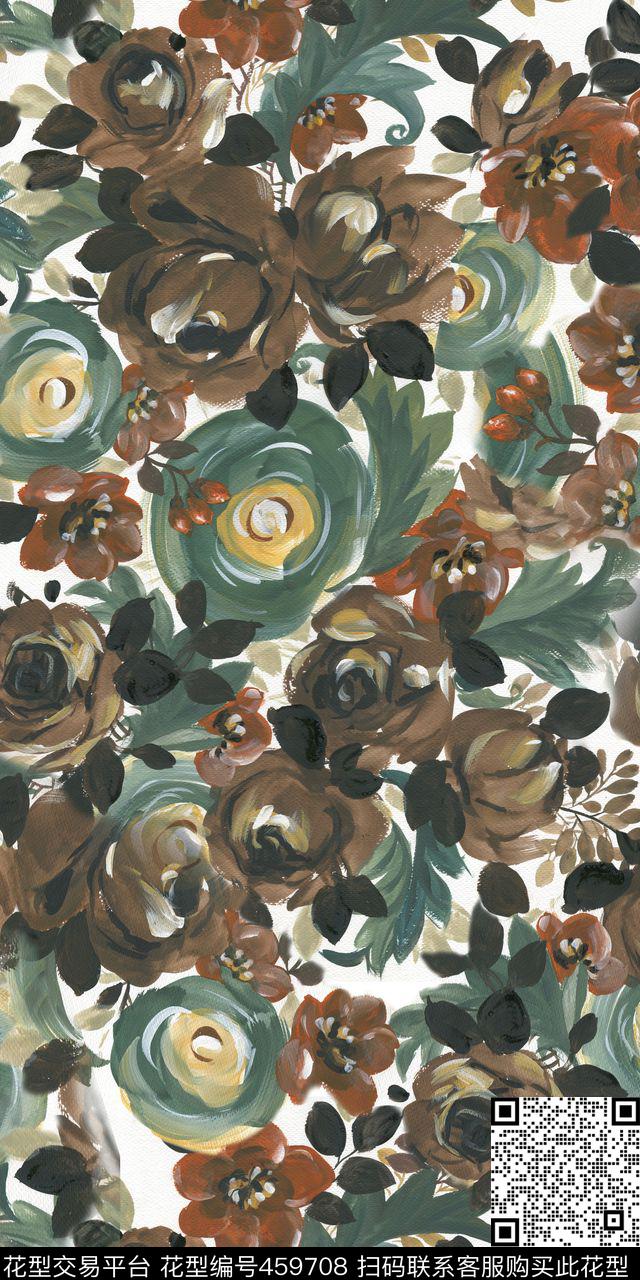白底花卉清新传统印花华亿平台下载（图片编号: 459708） - 瓦栏（Walan）