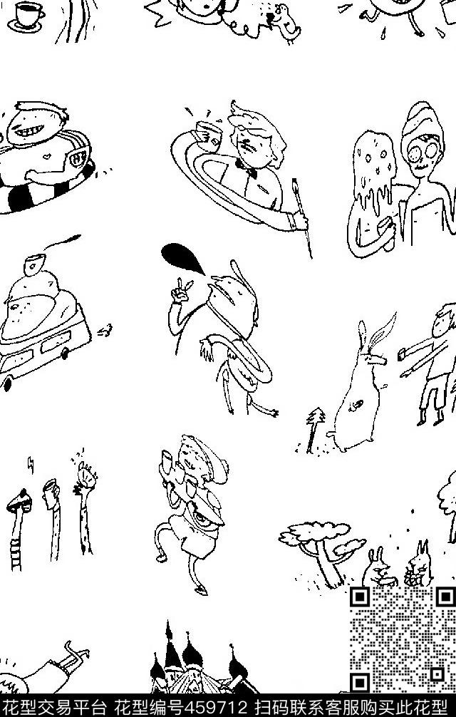 线条卡通简约传统印花华亿平台下载（图片编号: 459712） - 瓦栏（Walan）