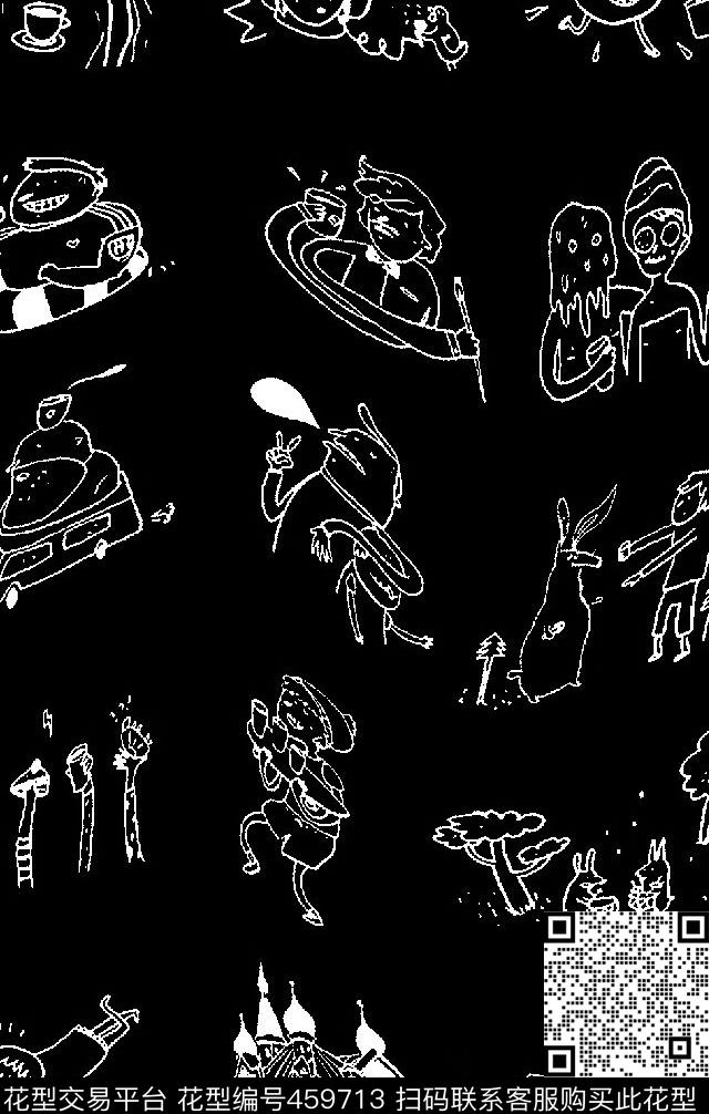 线条卡通简约传统印花华亿平台下载（图片编号: 459713） - 瓦栏（Walan）