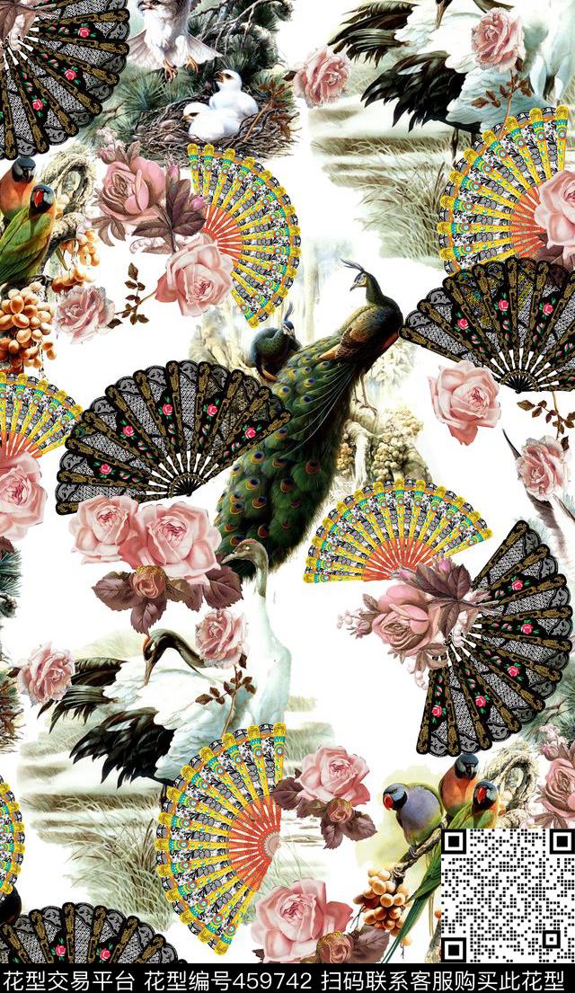 动物数码花卉孔雀数码印花华亿平台下载（图片编号: 459742） - 瓦栏（Walan）