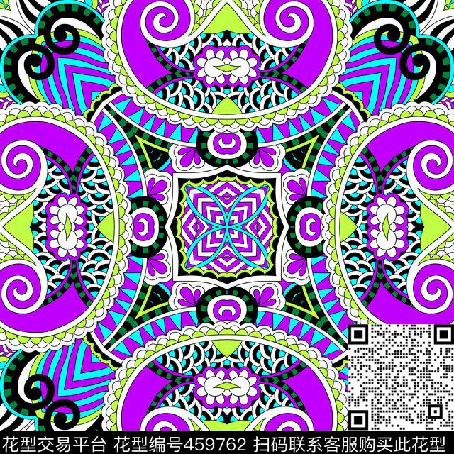 民族风方巾-手绘变形虫数码印花华亿平台下载（图片编号: 459762） - 瓦栏（Walan）