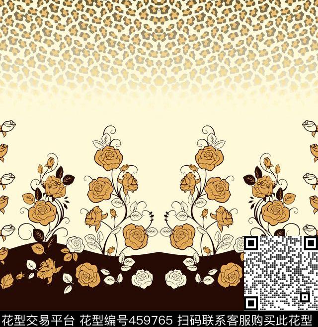 豹纹玫瑰拼接传统印花华亿平台下载（图片编号: 459765） - 瓦栏（Walan）
