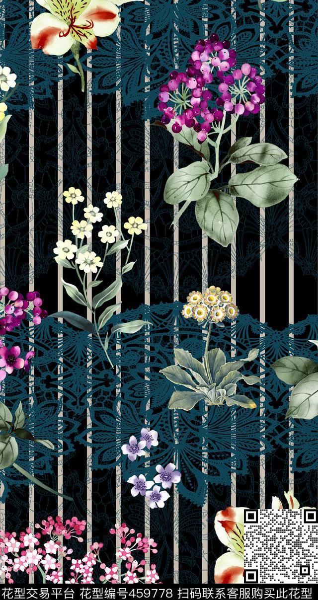 甜美清新蕾丝lace花卉数码印花华亿平台下载（图片编号: 459778） - 瓦栏（Walan）