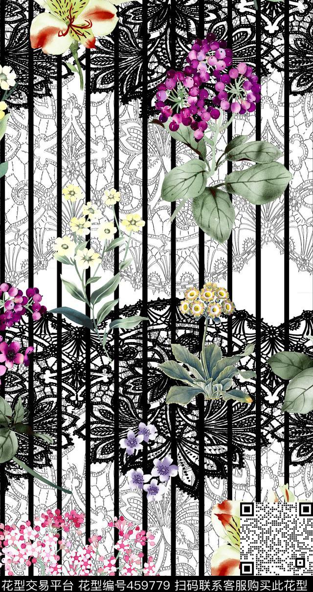 花卉蕾丝lace甜美清新数码印花华亿平台下载（图片编号: 459779） - 瓦栏（Walan）