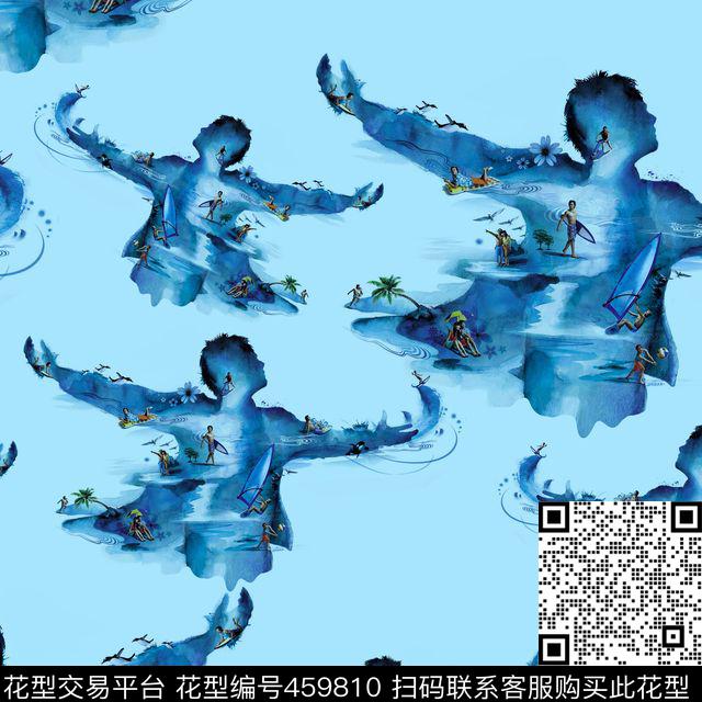 抽象运动风人影数码印花华亿平台下载（图片编号: 459810） - 瓦栏（Walan）