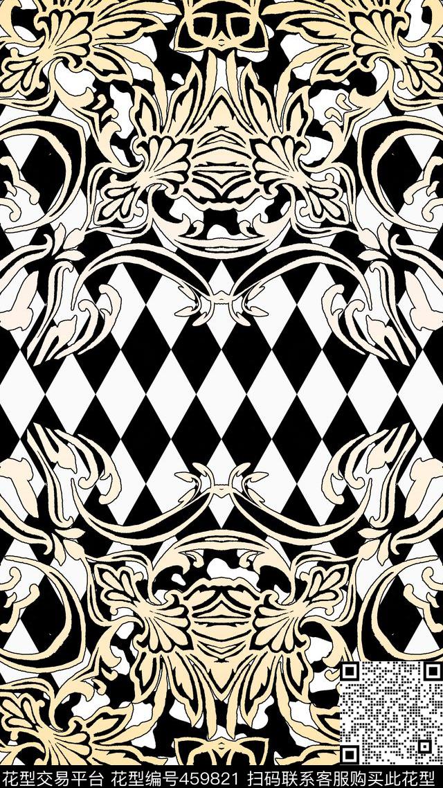 复古几何菱形数码印花华亿平台下载（图片编号: 459821） - 瓦栏（Walan）
