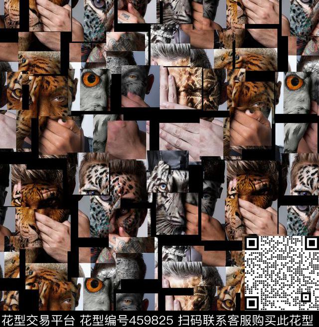 抽象手绘动物纹流行时尚人头男士T恤印花数码印花华亿平台下载（图片编号: 459825） - 瓦栏（Walan）