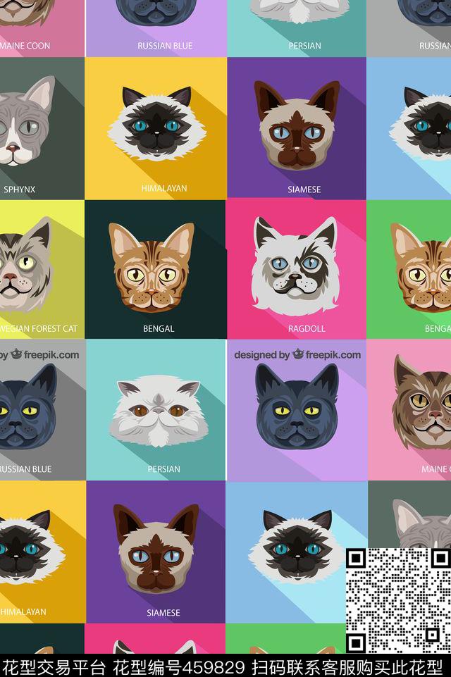 可爱卡通猫头传统印花华亿平台下载（图片编号: 459829） - 瓦栏（Walan）