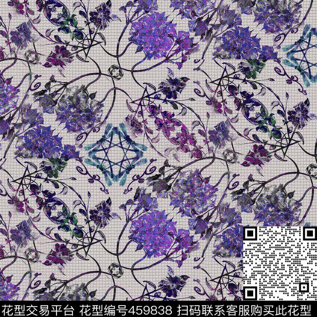 繁复枝蔓紫色数码印花华亿平台下载（图片编号: 459838） - 瓦栏（Walan）