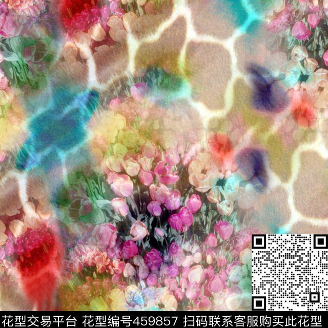 花卉牛奶纹时尚数码印花华亿平台下载（图片编号: 459857） - 瓦栏（Walan）