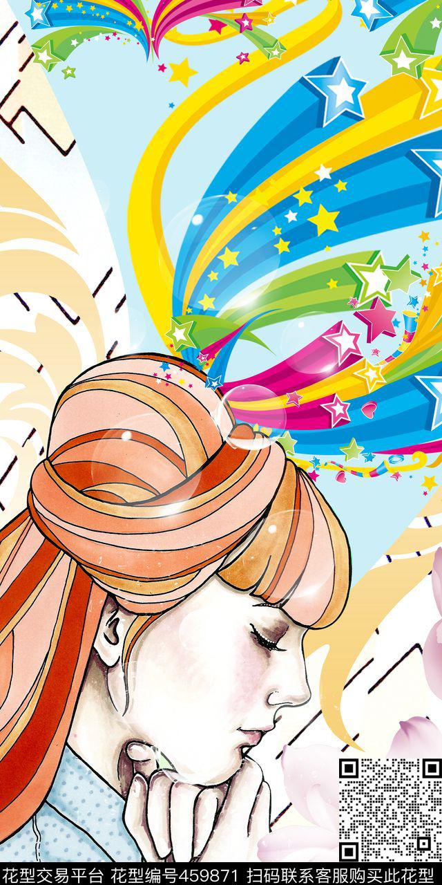 插画时尚丝巾数码印花华亿平台下载（图片编号: 459871） - 瓦栏（Walan）