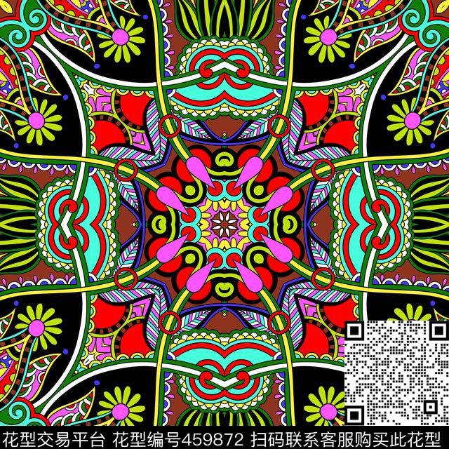 手绘民族风方巾-手绘变形虫(2)数码印花华亿平台下载（图片编号: 459872） - 瓦栏（Walan）