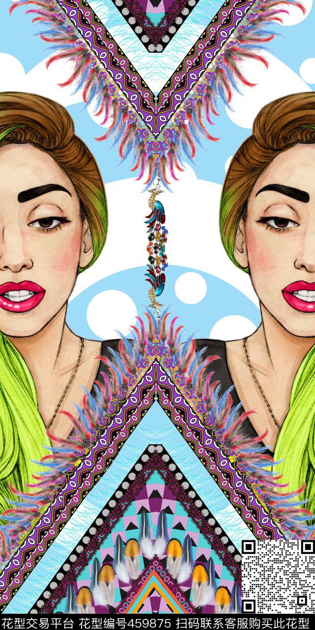 流行时尚插画丝巾花卉数码印花华亿平台下载（图片编号: 459875） - 瓦栏（Walan）