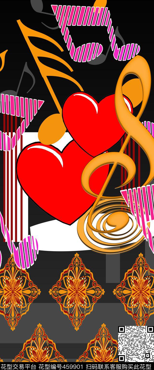 时尚音符爱心传统印花华亿平台下载（图片编号: 459901） - 瓦栏（Walan）