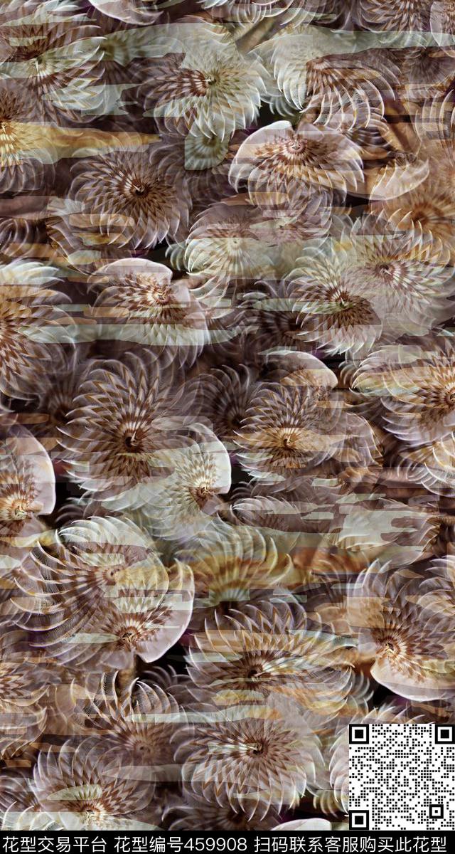 复古花卉条纹传统印花华亿平台下载（图片编号: 459908） - 瓦栏（Walan）