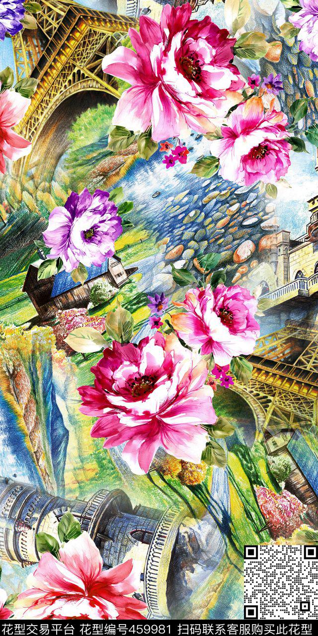 时尚彩铅画笔宝塔数码印花华亿平台下载（图片编号: 459981） - 瓦栏（Walan）