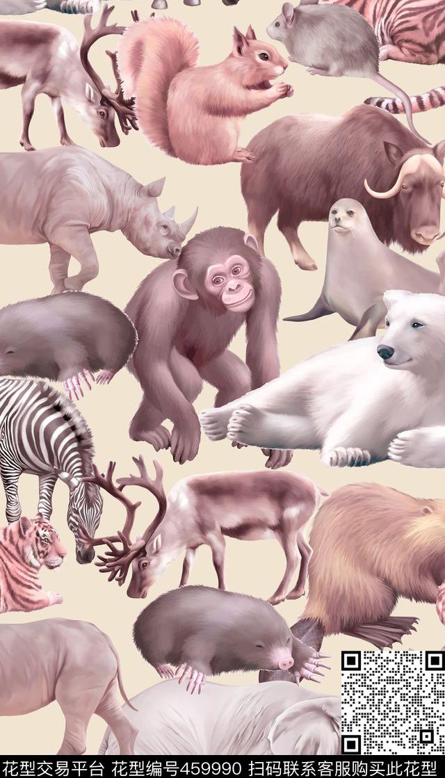动物手绘猴子数码印花华亿平台下载（图片编号: 459990） - 瓦栏（Walan）